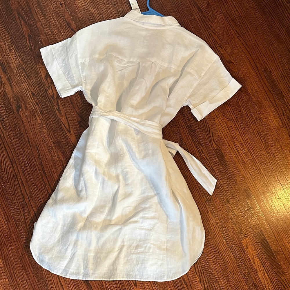 JCrew Linen White Button-Up Shirt Dress with Belt - Picture 5 of 5